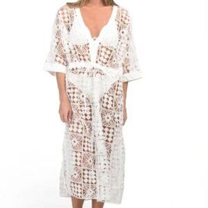 NWT COLORBROOK White Crochet Tie Cover Up Caftan